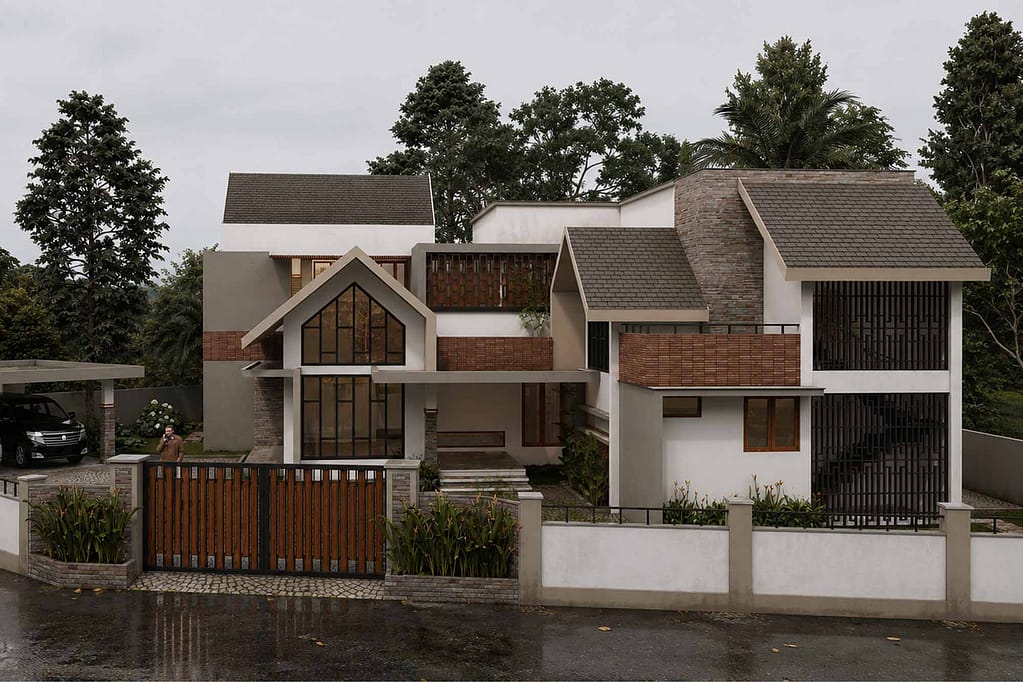 exterior design of a modern home in thiruvalla , kerala