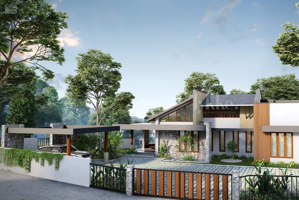 Image of a contemporary styled residence with vast front area.