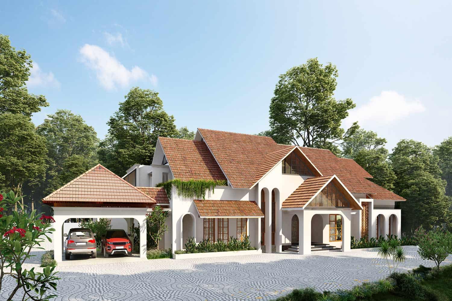 Rendered images of a model residence in kerala
