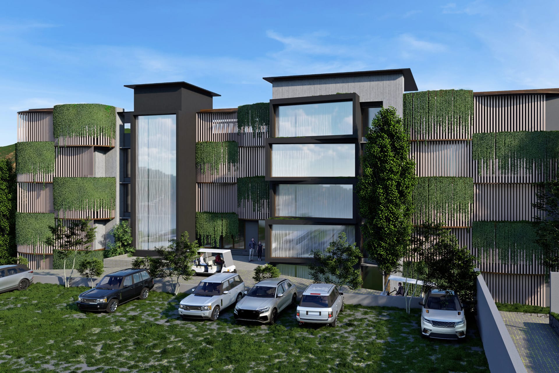 A rendered image of a hospitality/resort project designed by Lykke Architecture Studio.