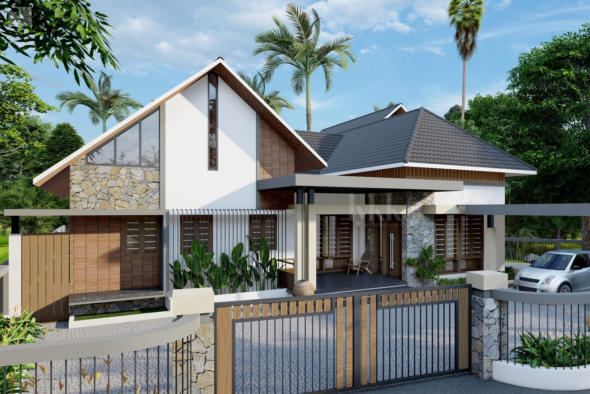 The rendered image exhibiting the modern design elements of residence project by lykke architects.