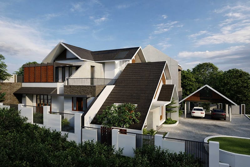 Front side view of modern tropical residential design by lykke architecture studio
