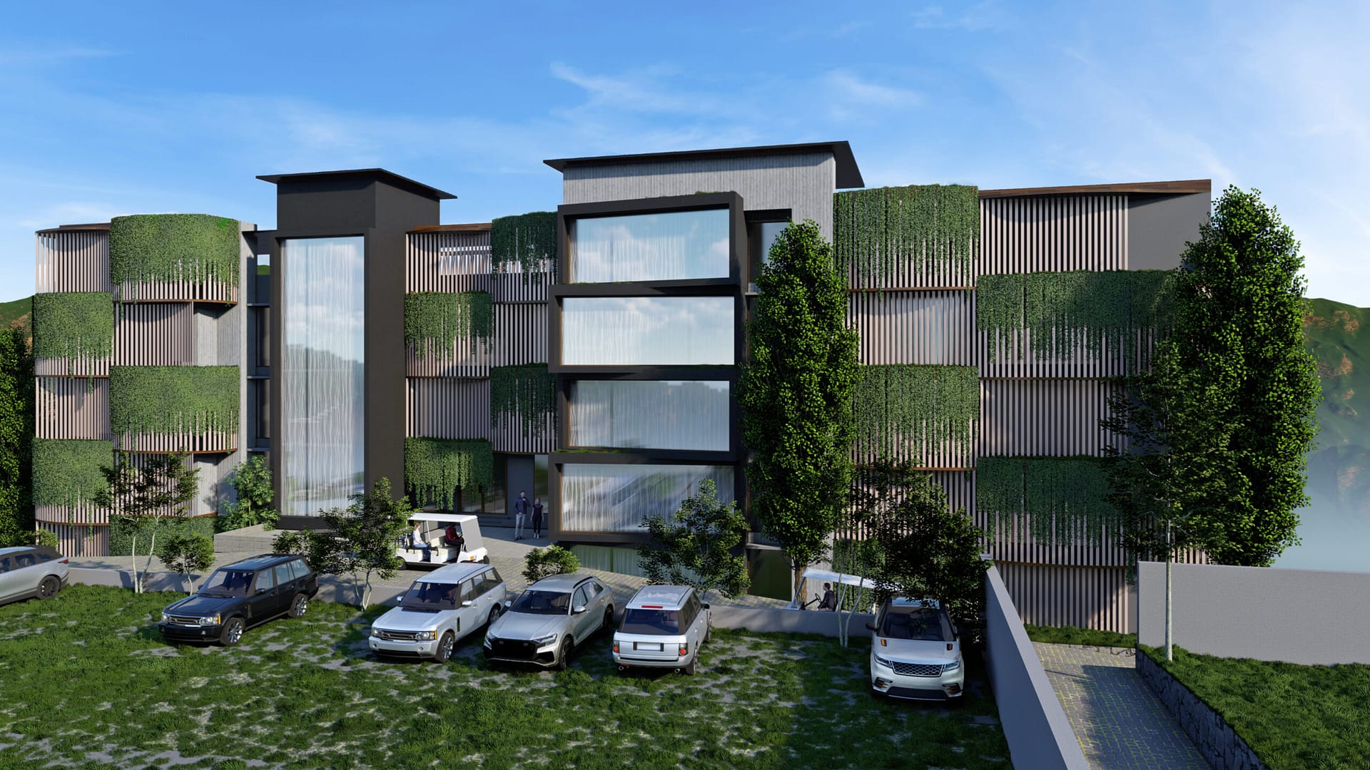 A rendered image of a hospitality/resort project designed by Lykke Architecture Studio.